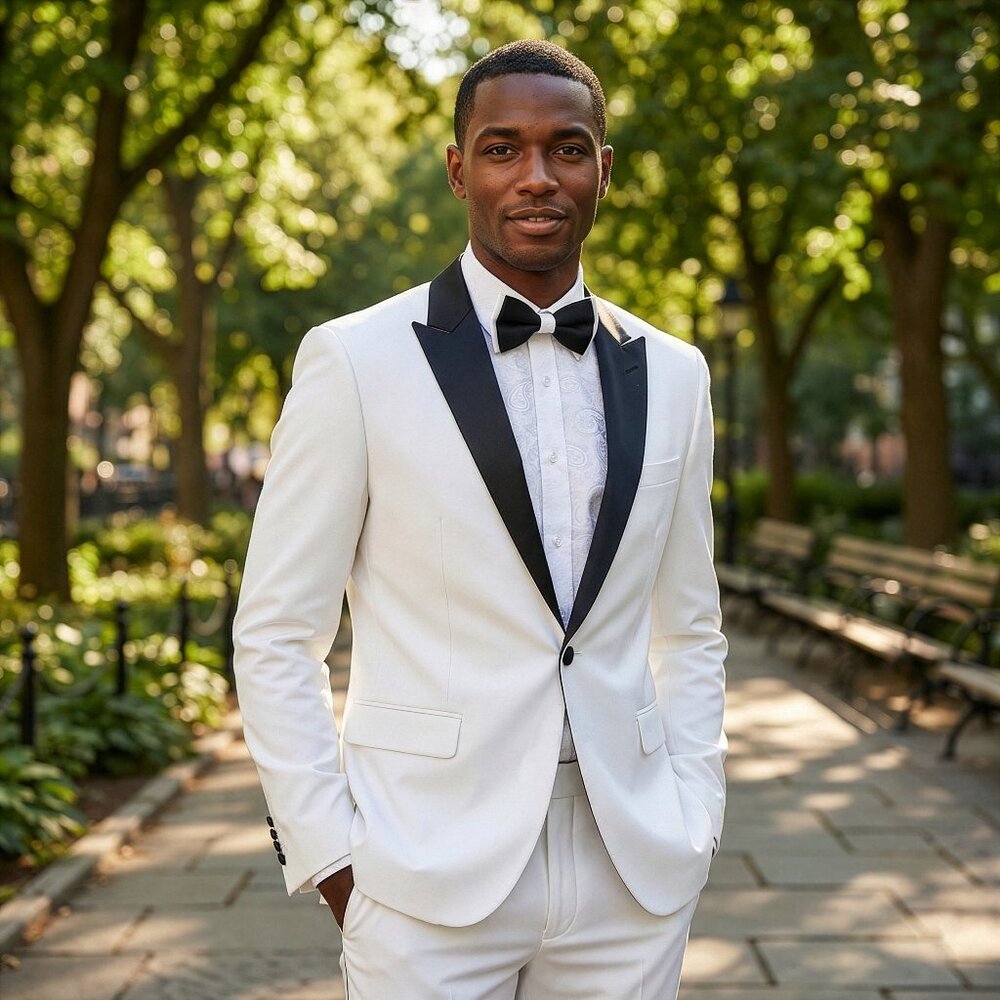 New 2026 Mens 2pc Solid White Suit Set, Skinny Fit